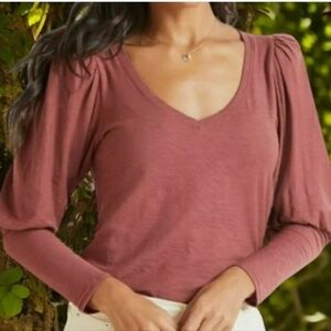 Anthropolie Nation Ltd. Emelia Women's V-Neck Puff Sleeve Top in Brick Red XS